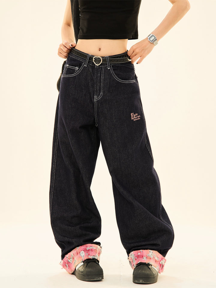 Embroidered Wide-Leg Denim Pants