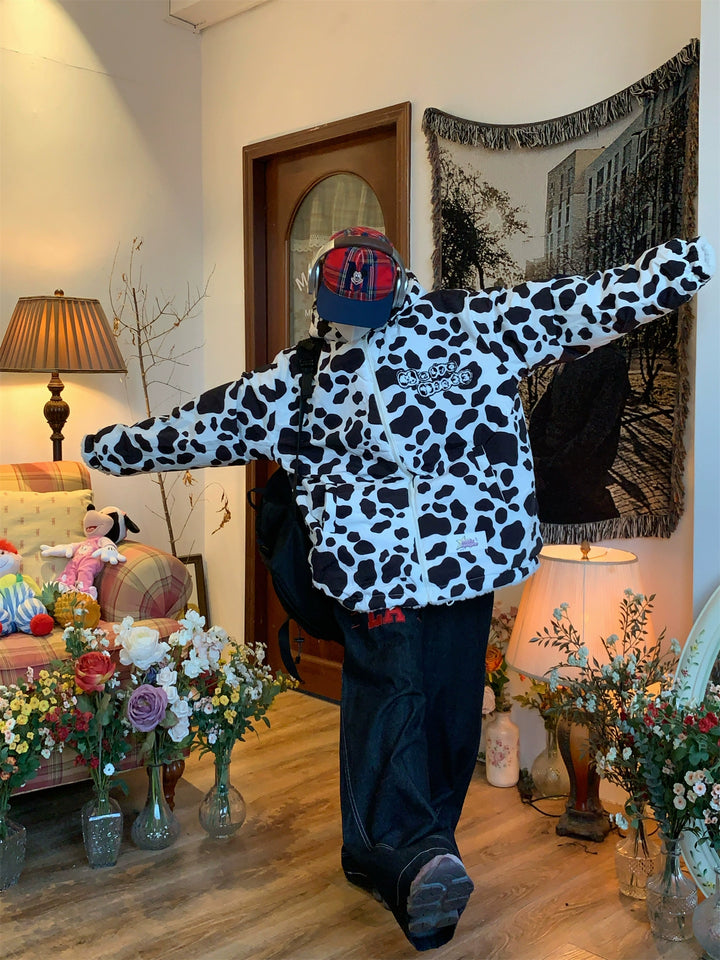 Cartoon Patch Zipper Fleece Jacket