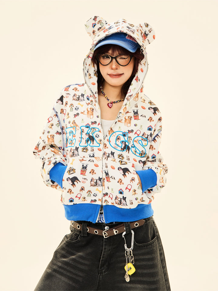 Pet Print Ears Hooded Sweatshirt Jacket