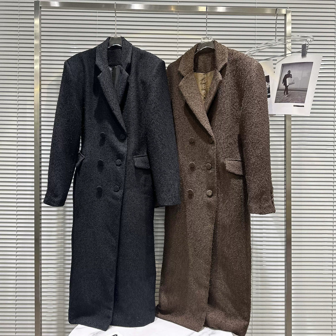 Double-breasted Wool Long Trench Coat