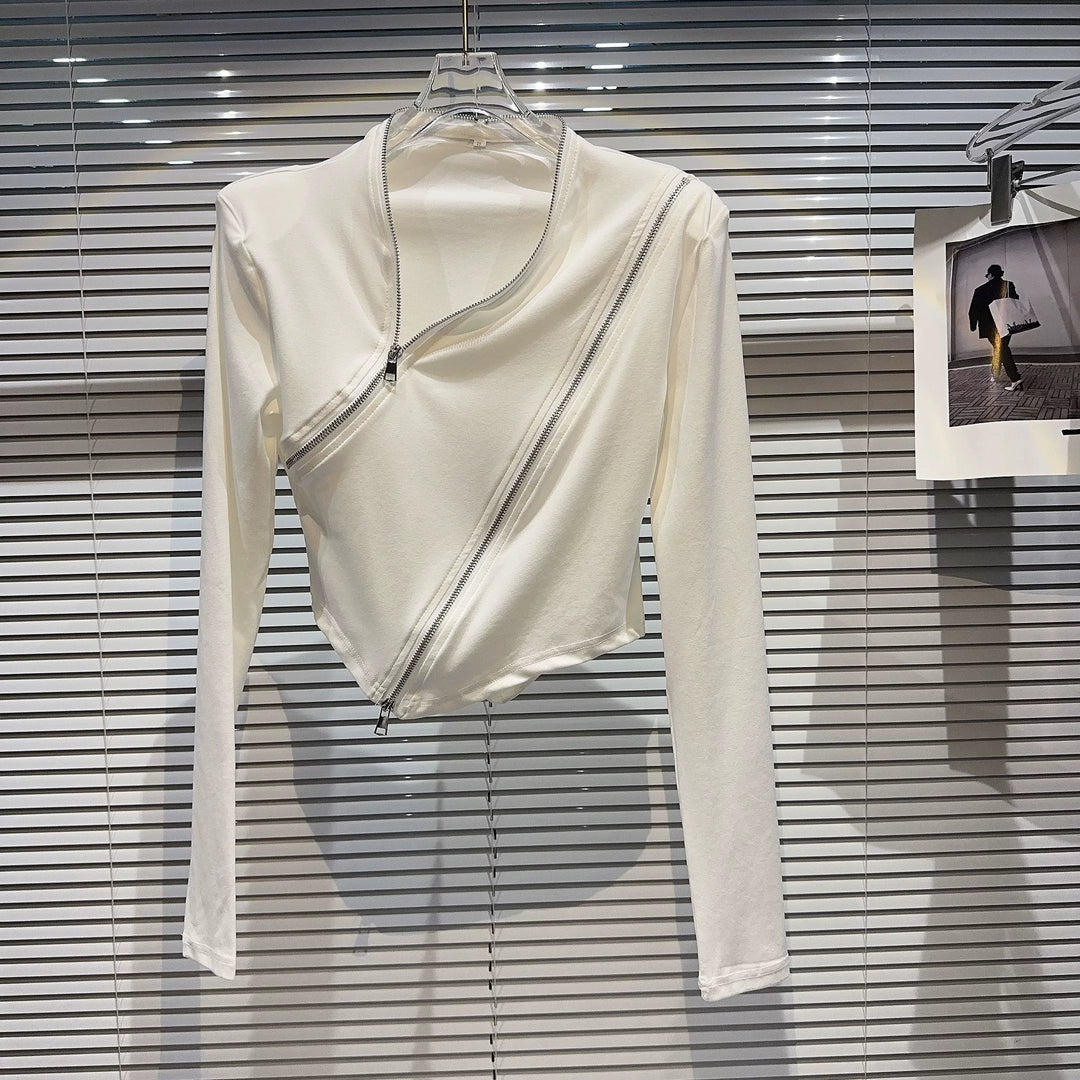 Asymmetrical Zipper Long Sleeve T-Shirt
