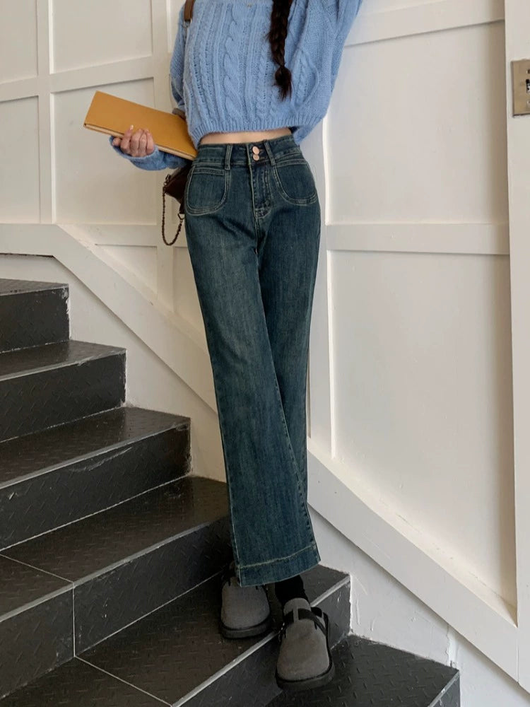Wide-Leg High-Waisted Denim Pants