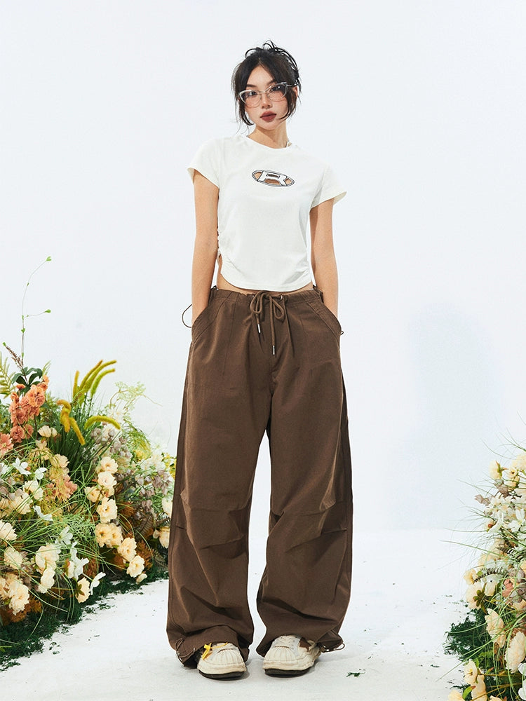 Wide-Leg Drawstring Casual Pants