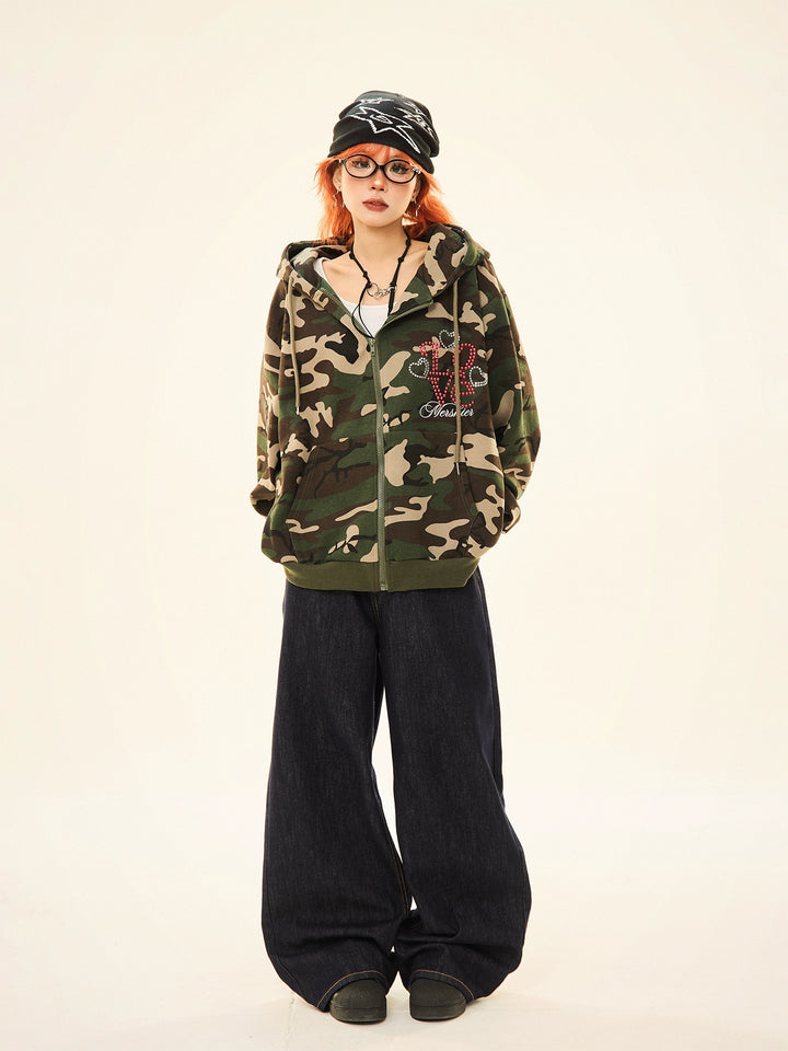 Camouflage Zip-Up Pocket Sweatshirt