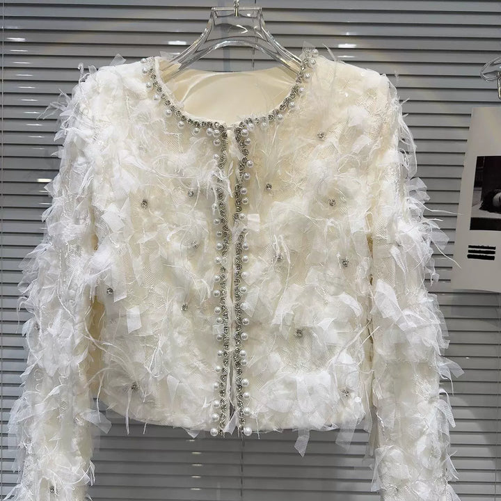 Luxe Beaded Feather Short Coat