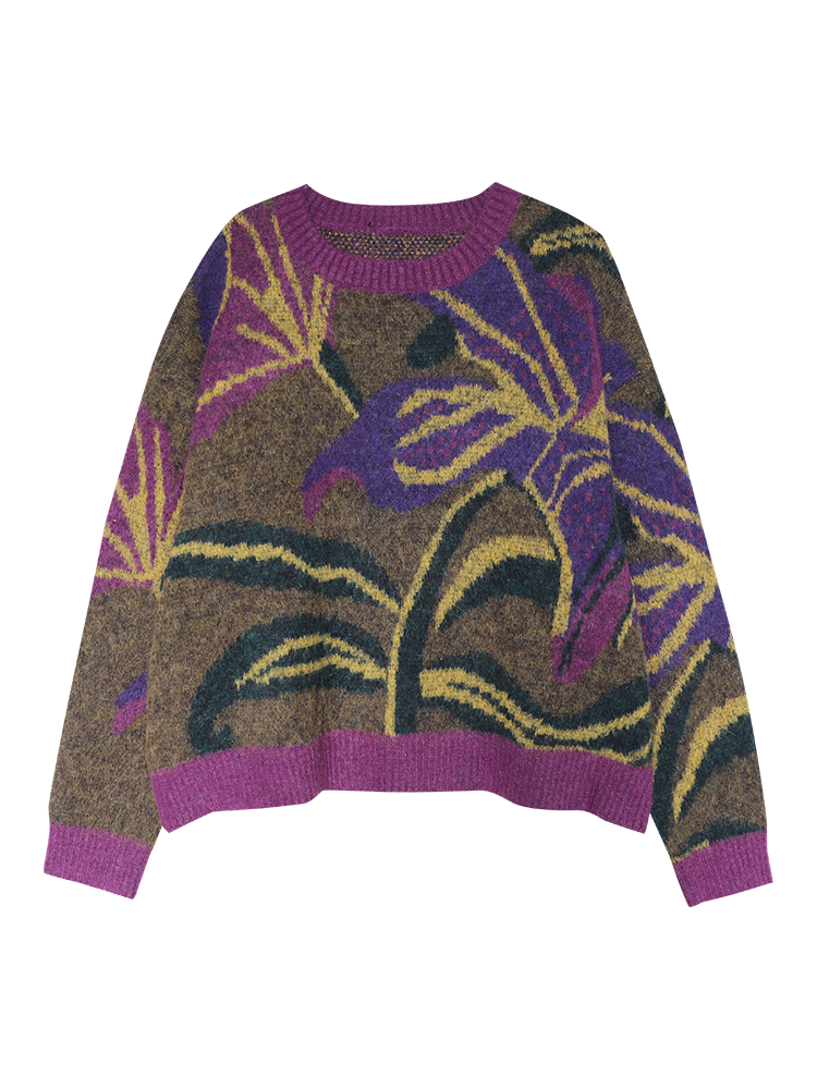 Floral Pattern Knit Sweater