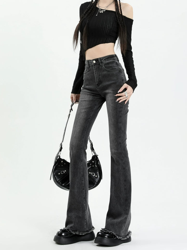 Flare Leg Distressed Hem Jeans