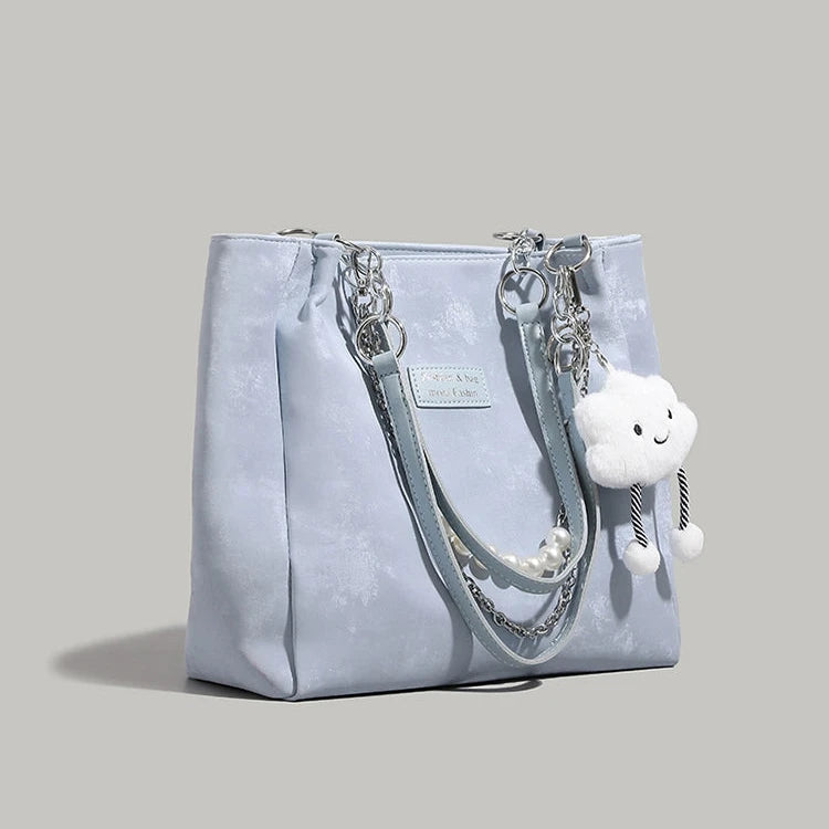 Cloud Charm Pearl Chain Tote Bag