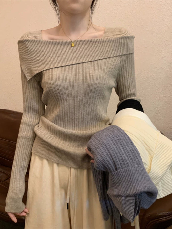 Off-Shoulder Ribbed Wool Sweater