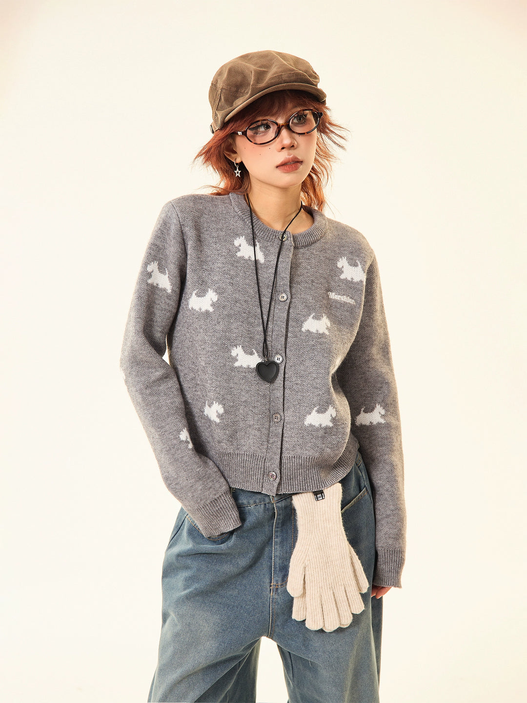Button Front Patterned Wool Sweater