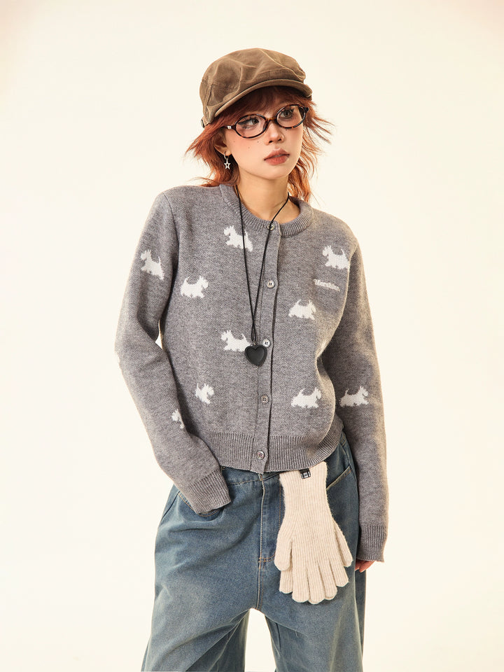 Button Front Patterned Wool Sweater