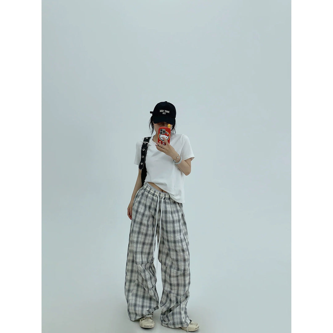 Plaid Loose Wide-Leg Casual Pants