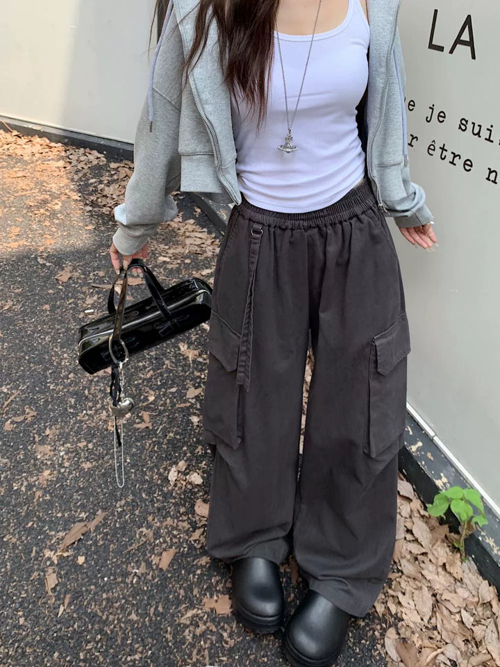 Elastic Waistband Baggy Cargo Pants
