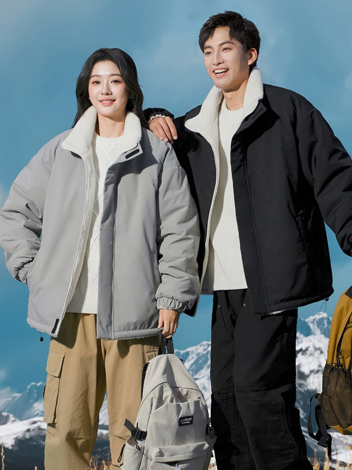 Double-sided Fleece Stand Collar Jacket