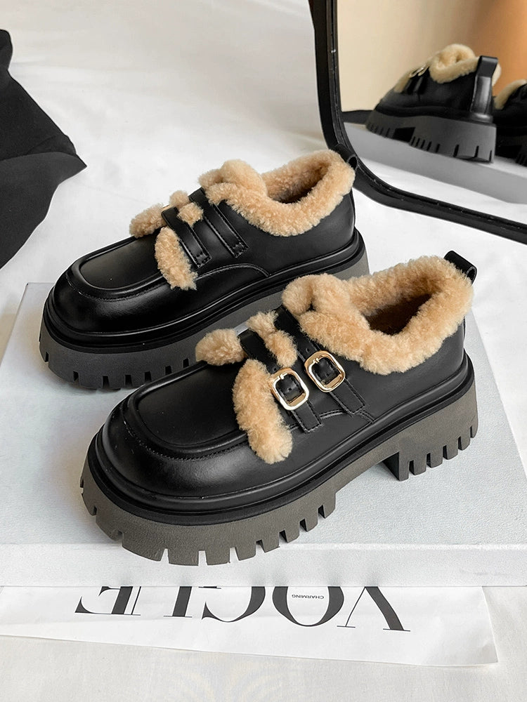 Chunky Buckled Fleece Lining Shoes