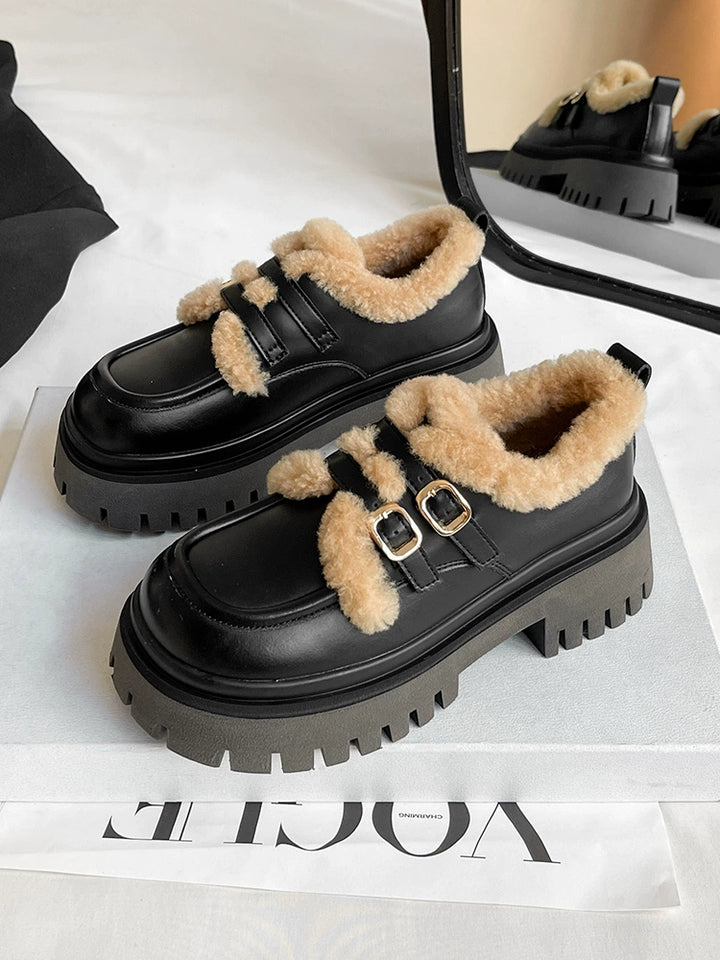 Chunky Buckled Fleece Lining Shoes