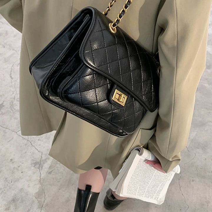 Turn Lock Quilted Chain Shoulder Bag