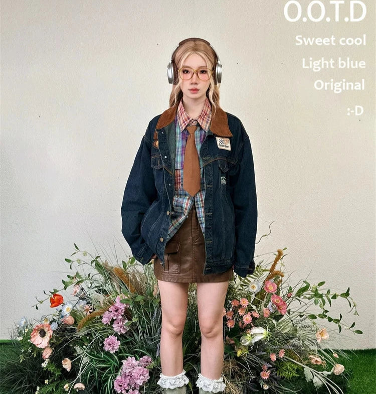 Patchwork Denim Short Coat