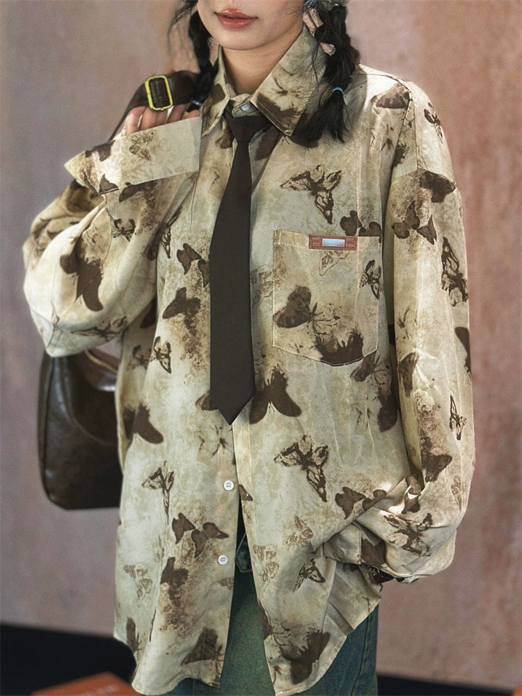 Butterfly Print Long Sleeve Shirt