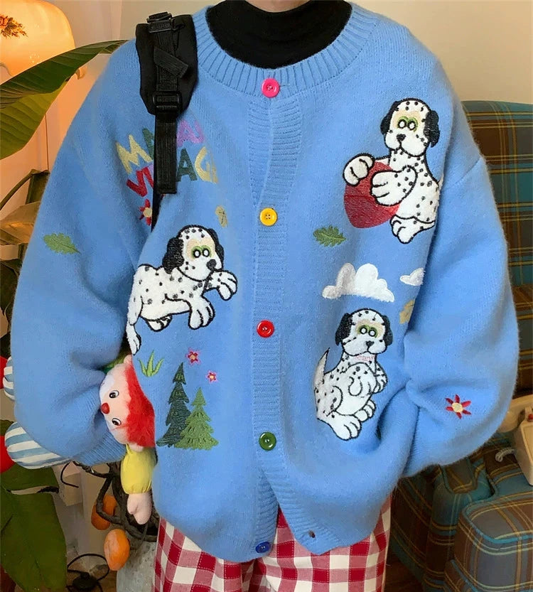 Playful Cartoon Patterns Knit Sweater