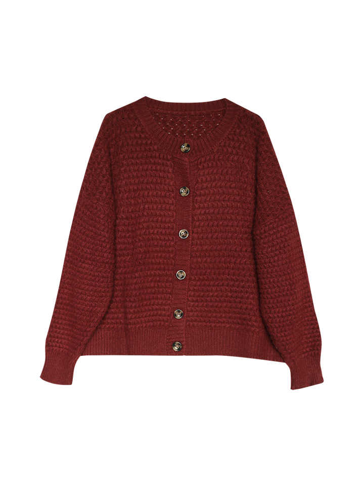 Button Front Chunky Knit Wool Sweater