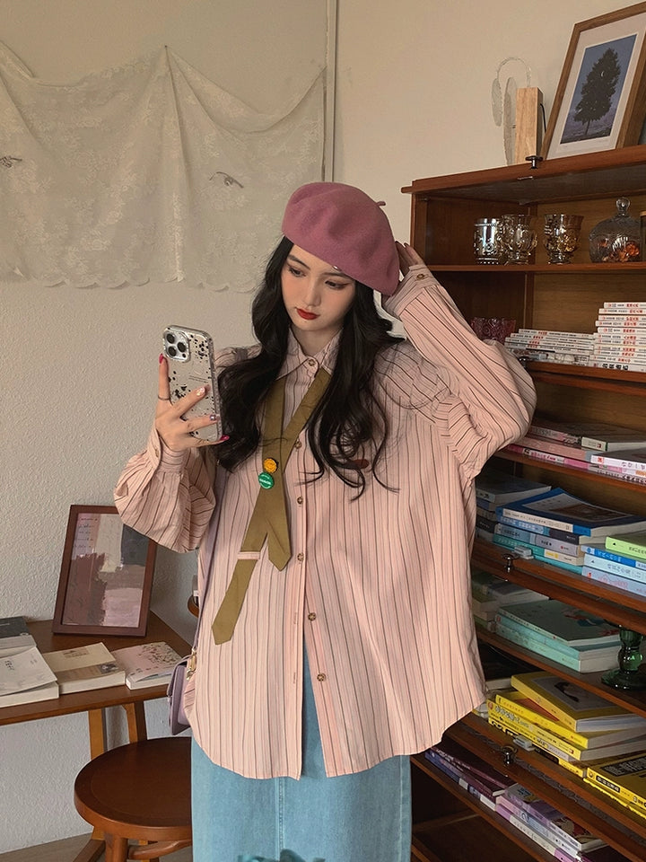 Striped Long-Sleeve Button-Up Shirt