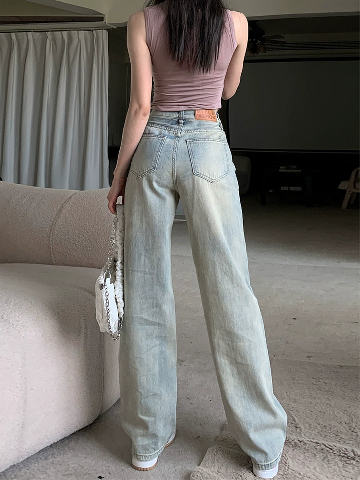 High Waist Straight-Leg Denim Pants