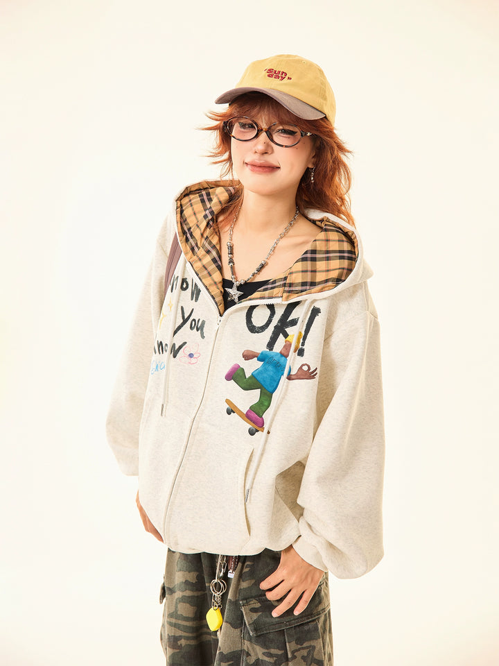 Hooded Graphic Zip-Up Sweatshirt