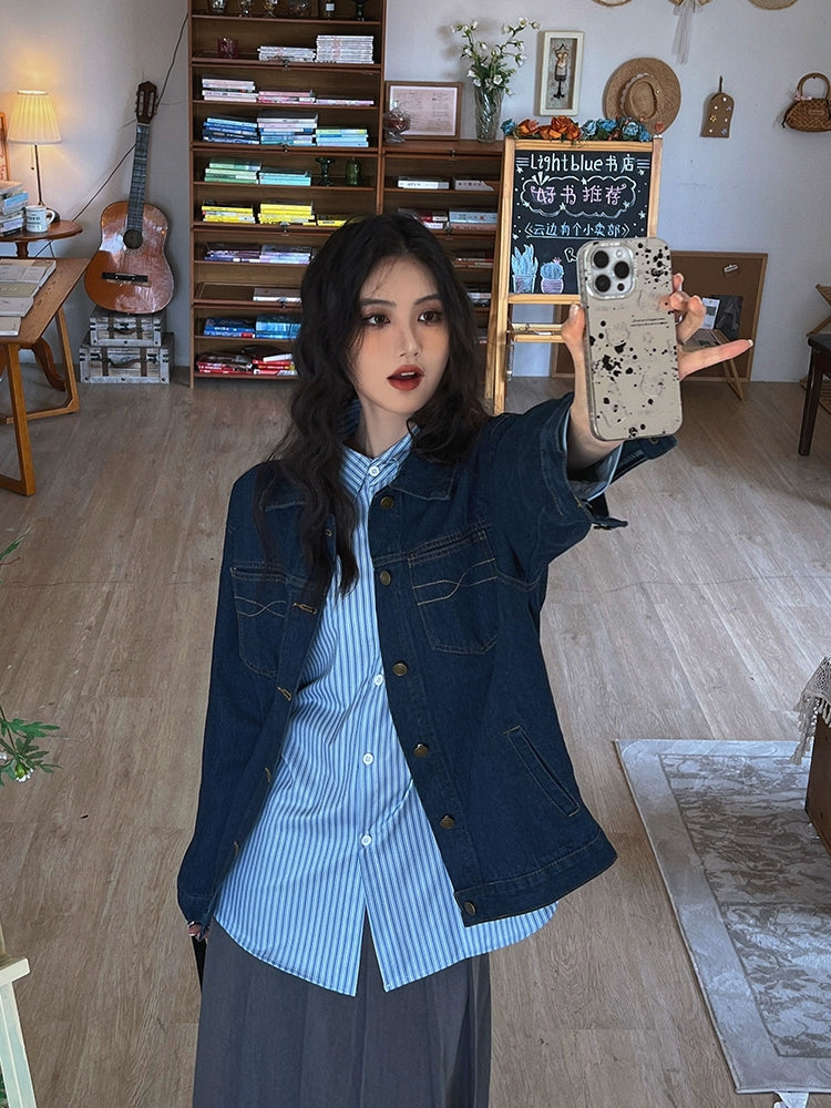 Striped Long-Sleeve Collared Shirt