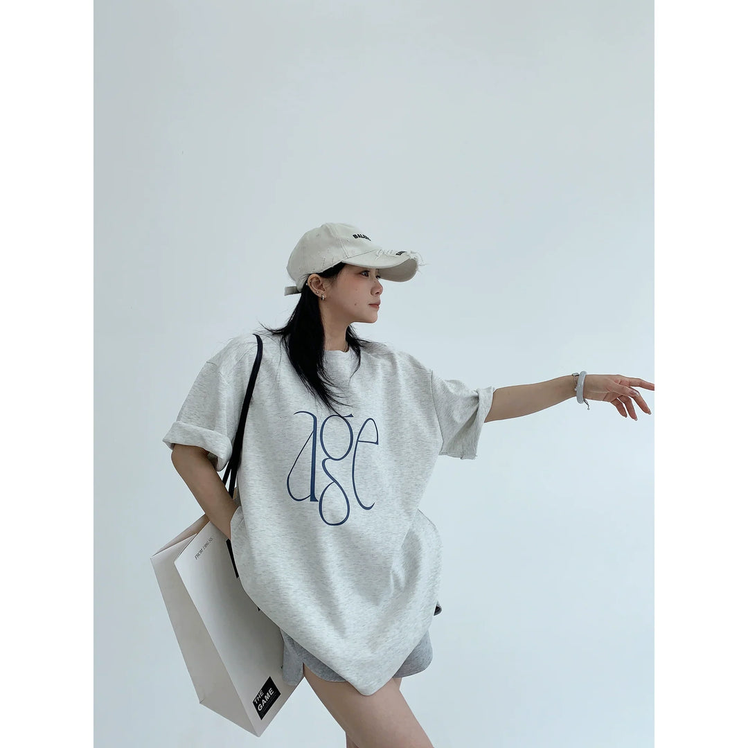 Loose Letter Print Short Sleeve Turtleneck
