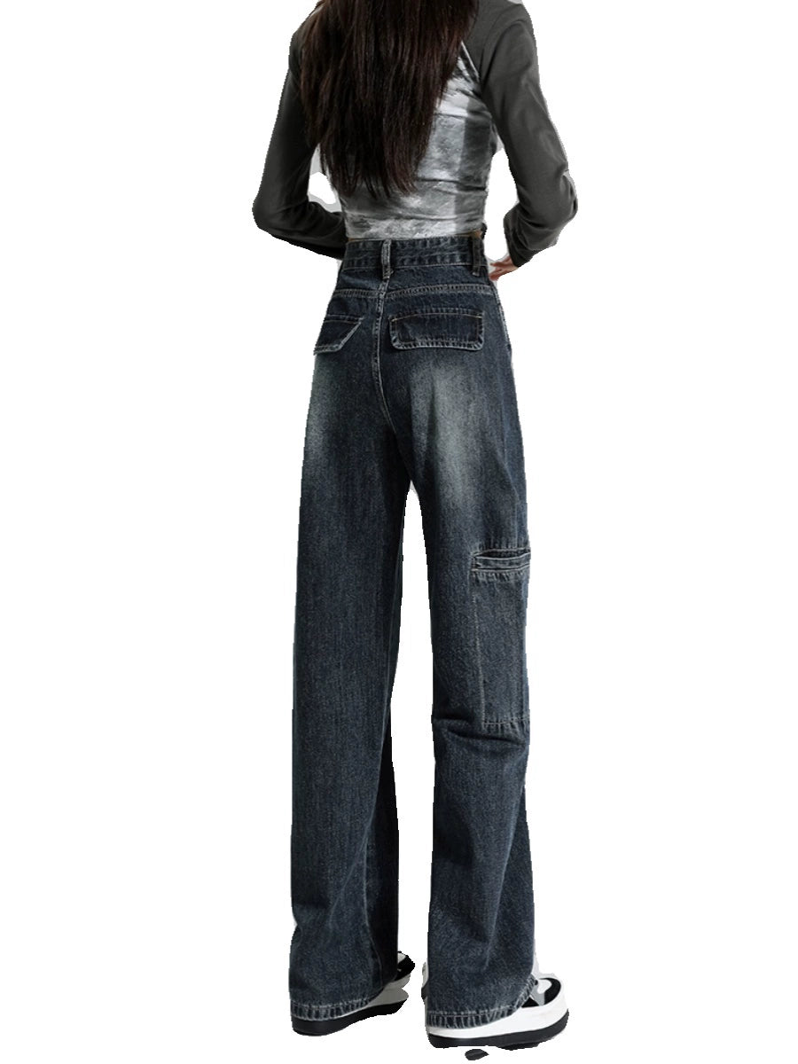 Wide-Leg High Waist Denim Pants