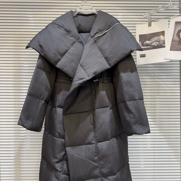Oversized Collar Padded Long Down Jacket