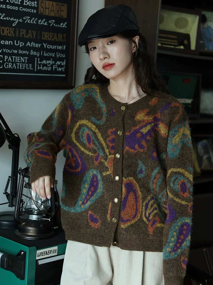 Paisley Pattern Button-Up Sweater