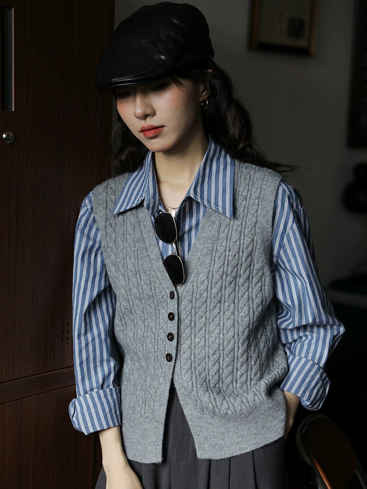 Cable Knit Button-Up Vest