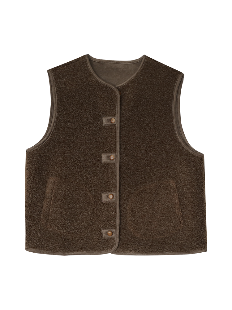 Fleece Button-Up Pockets Vest