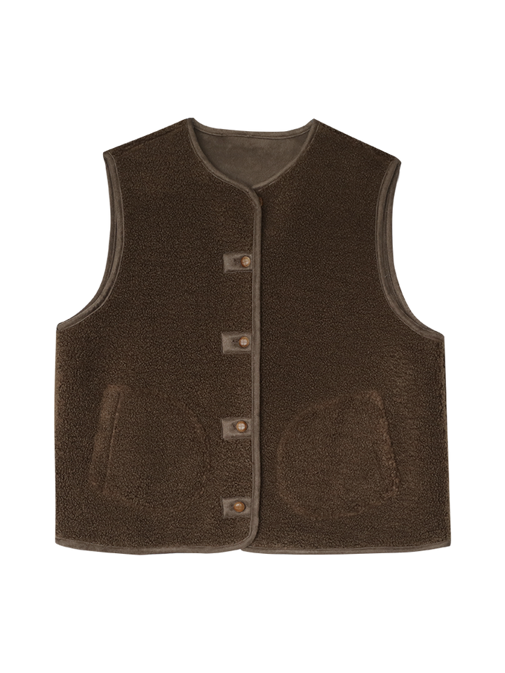 Fleece Button-Up Pockets Vest
