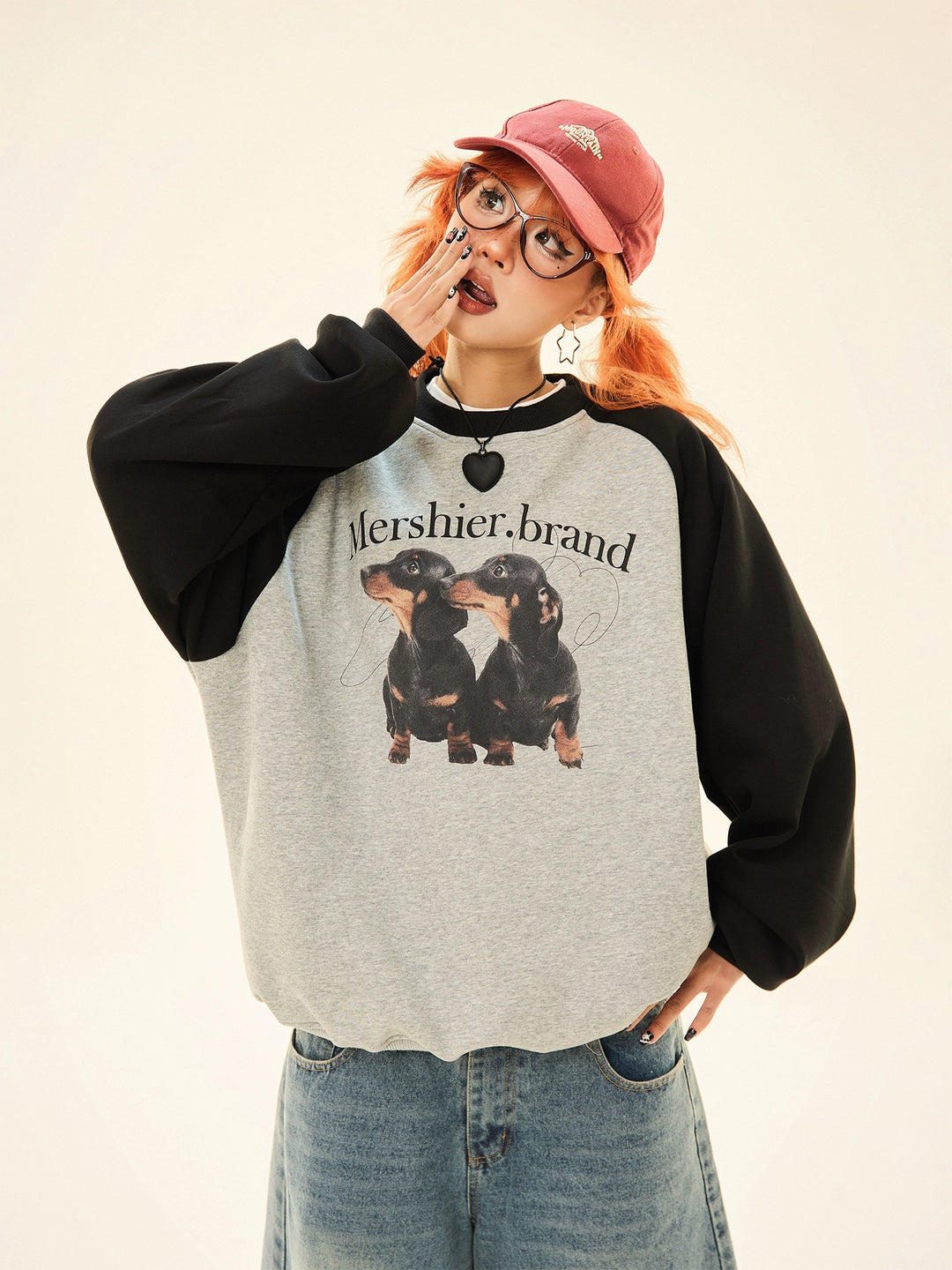 Puppy Print Raglan Sleeve Sweatshirt