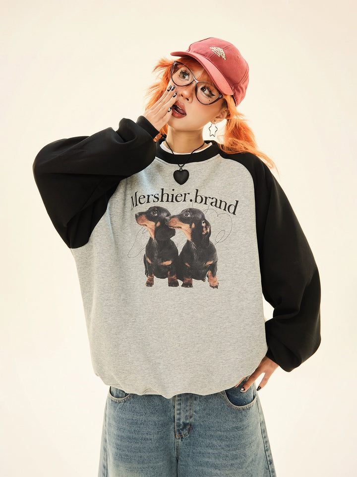 Puppy Print Raglan Sleeve Sweatshirt