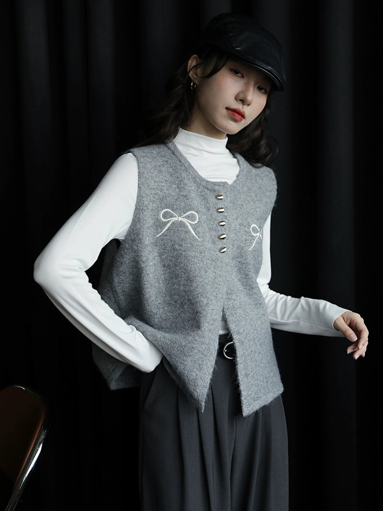 Embroidery Knitted Button-Down Vest