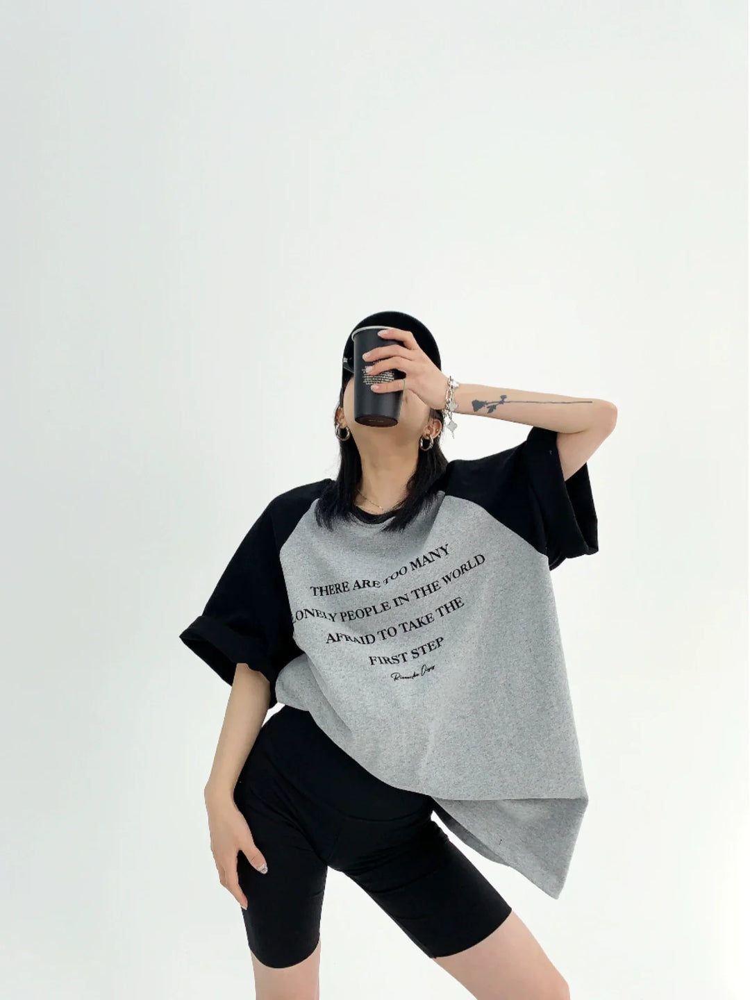 Raglan Sleeve Loose Letter Print T-shirt