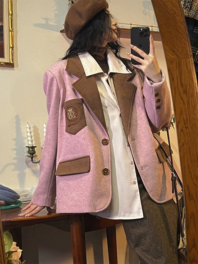 Retro Contrast Loose Suit Jacket