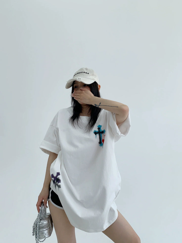 Cotton Graffiti Print Loose Fit T-Shirt