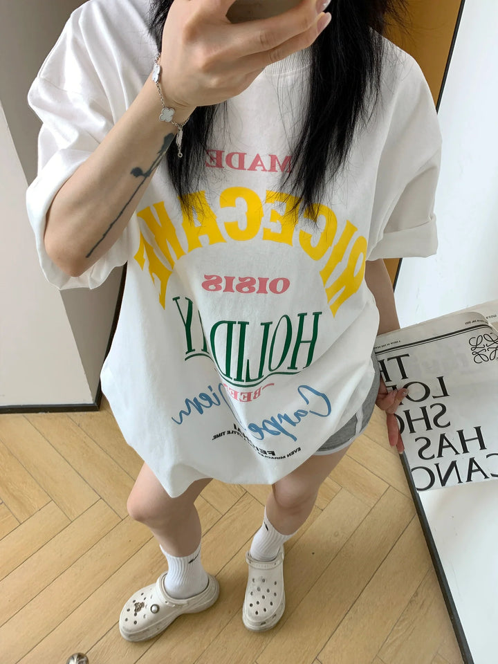 Cotton Graphic Print Casual Short Sleeve T-shirt