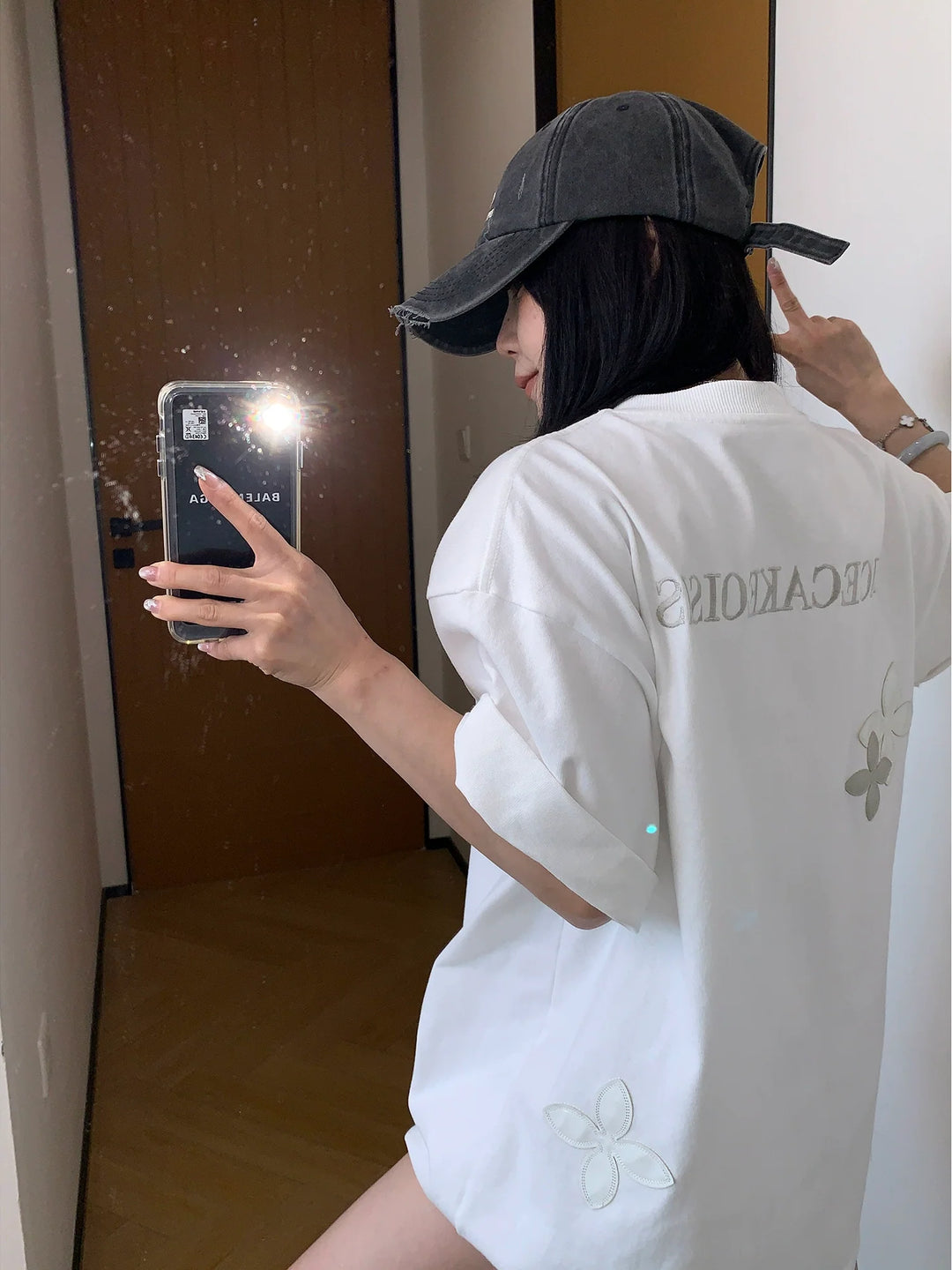 Embroidered Zipper Short Sleeve T-shirt