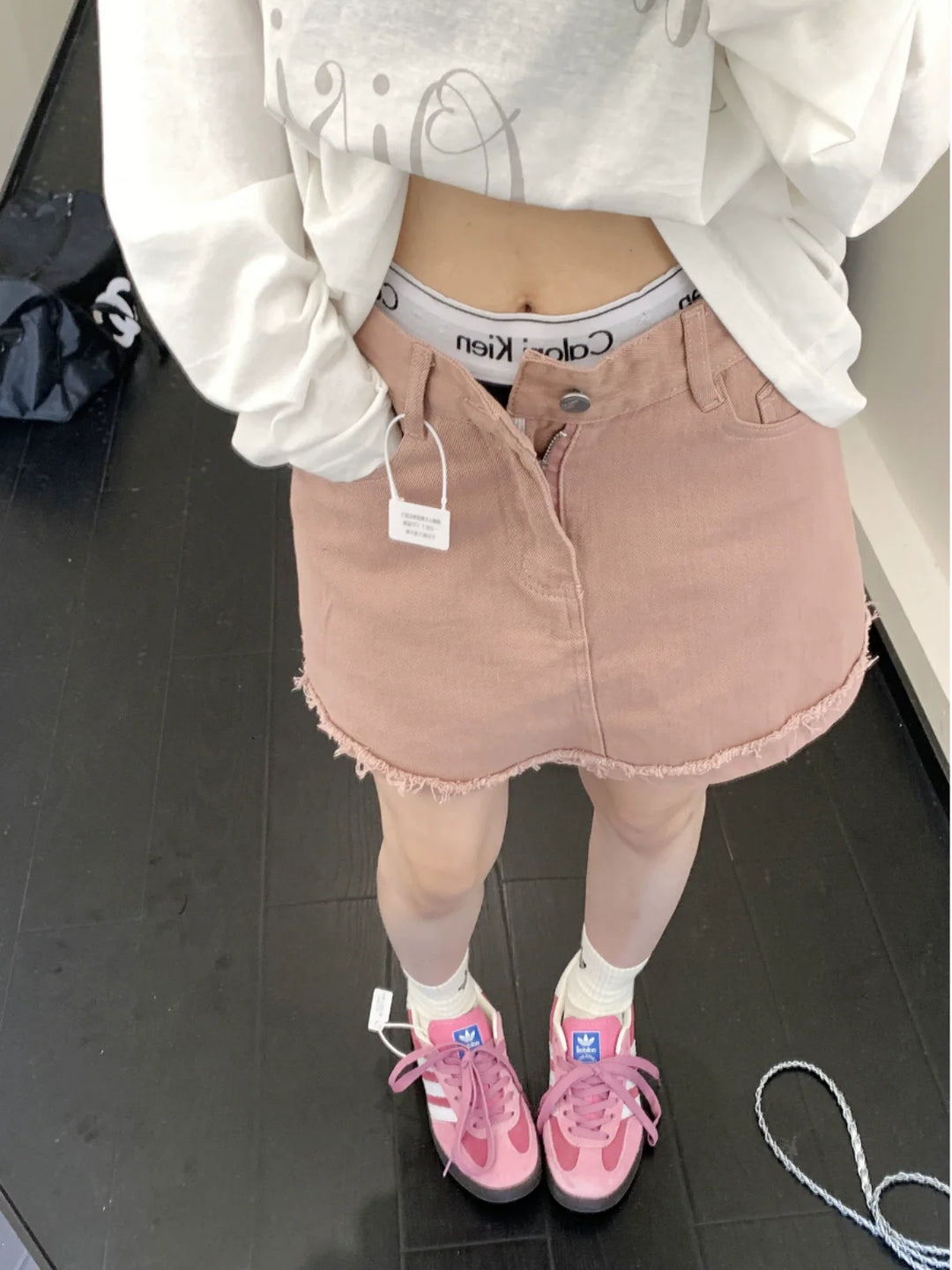 A-line Denim Skirt with Raw Hem