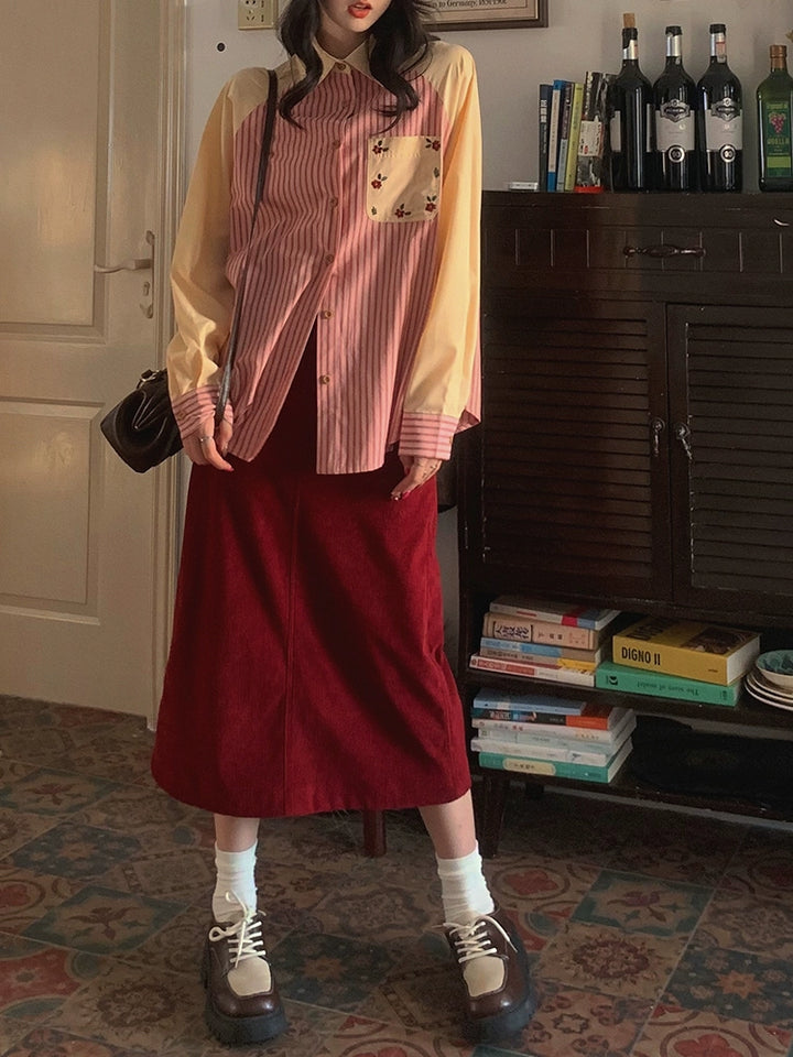 Casual Mid-Length Corduroy Skirt