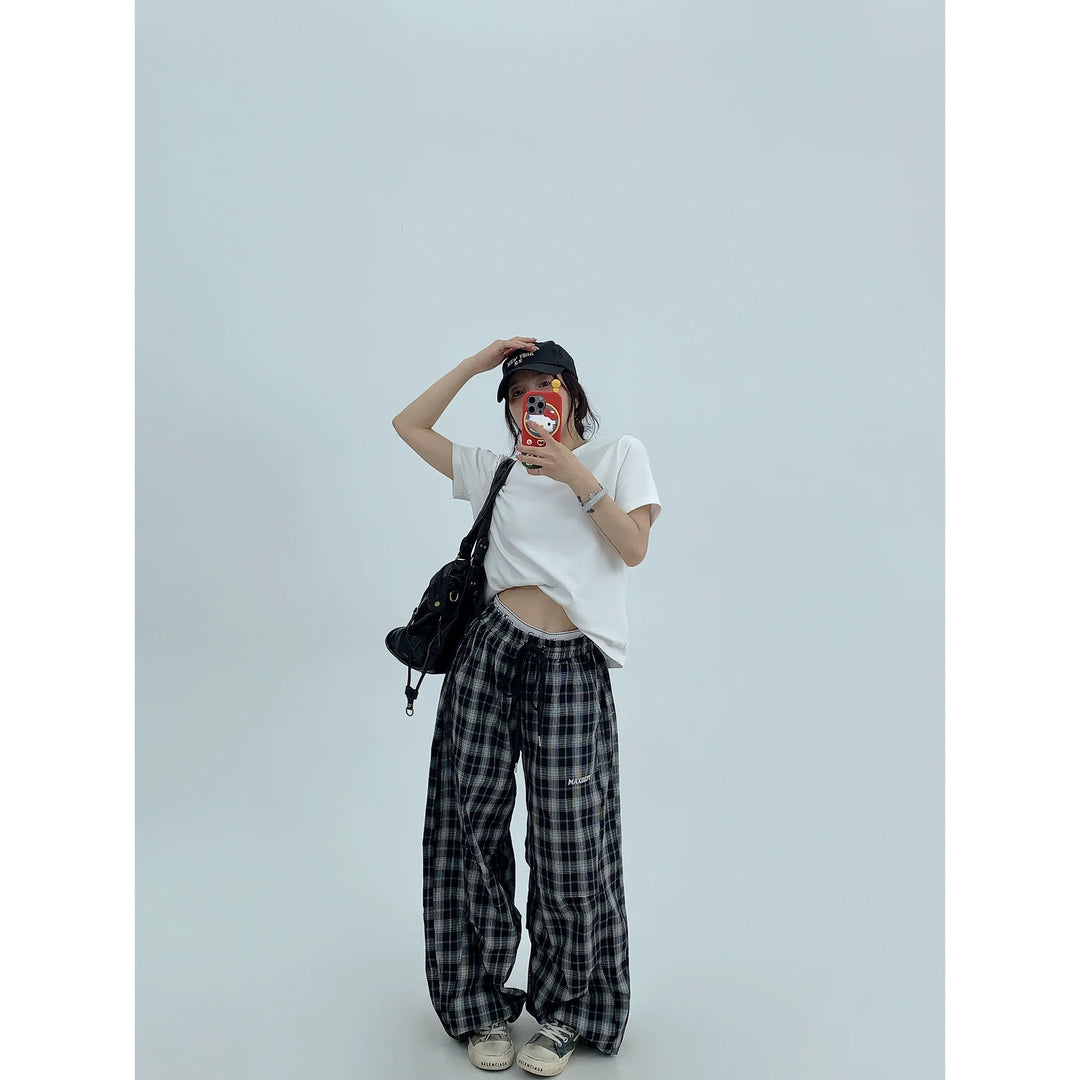 Plaid Loose Wide-Leg Casual Pants
