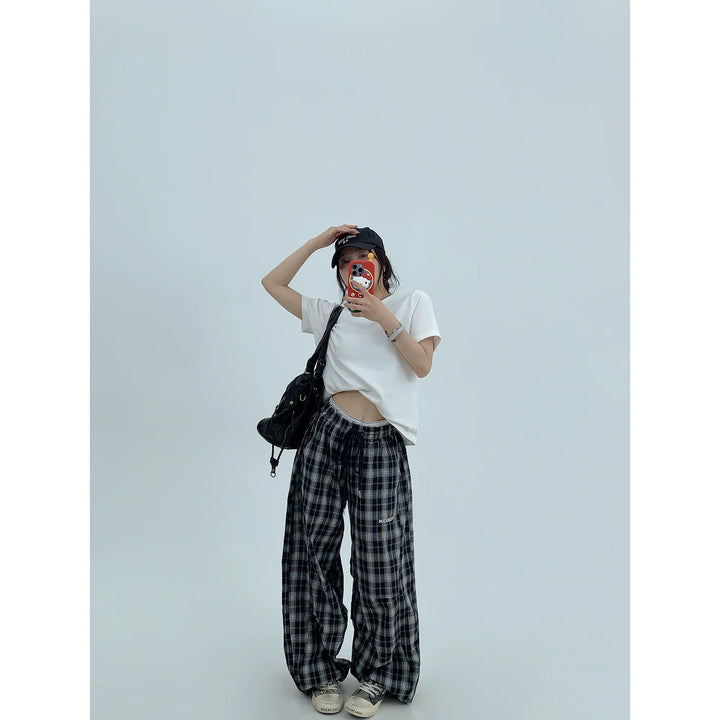 Plaid Loose Wide-Leg Casual Pants