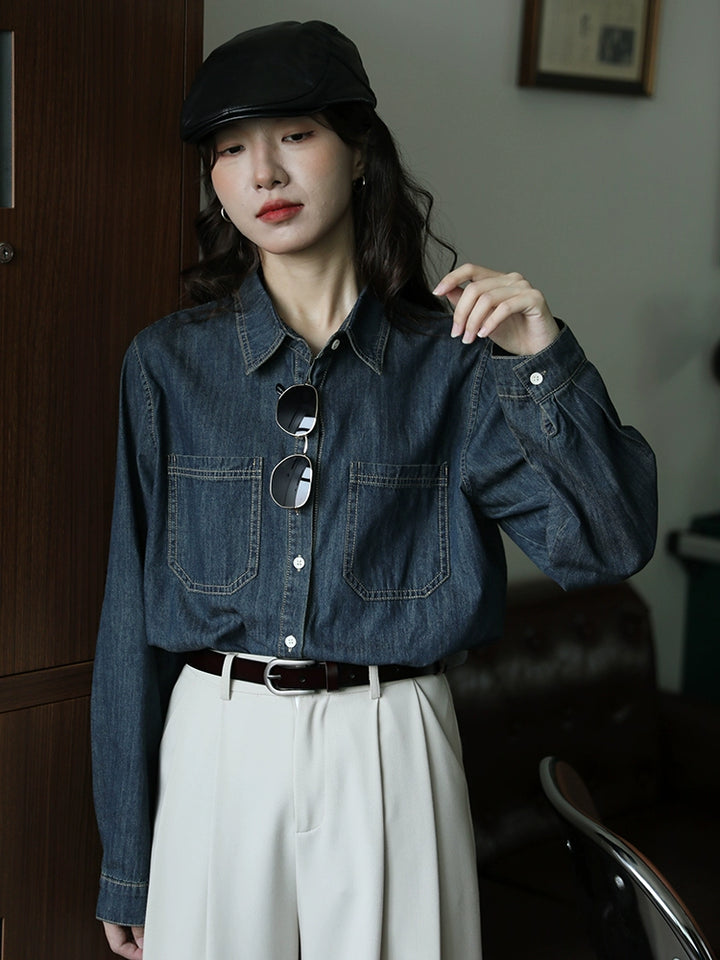 Denim Button-Up Pockets Shirt