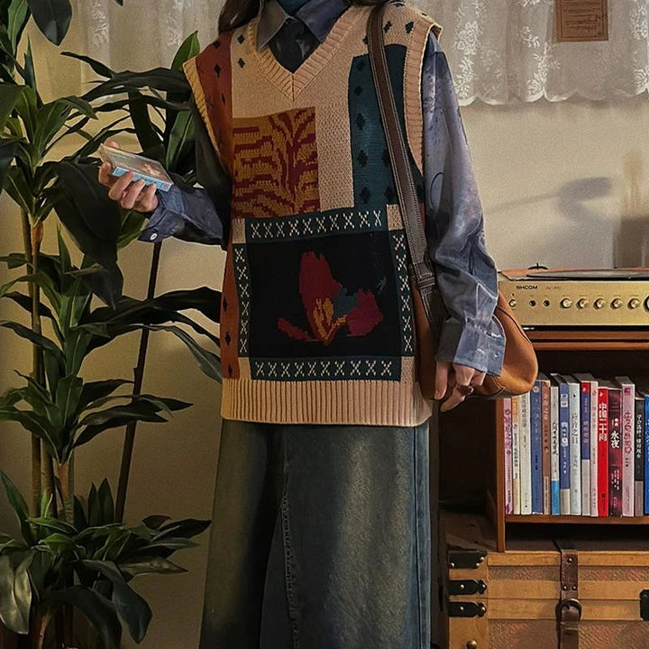 Knit Patchwork Sweater Vest